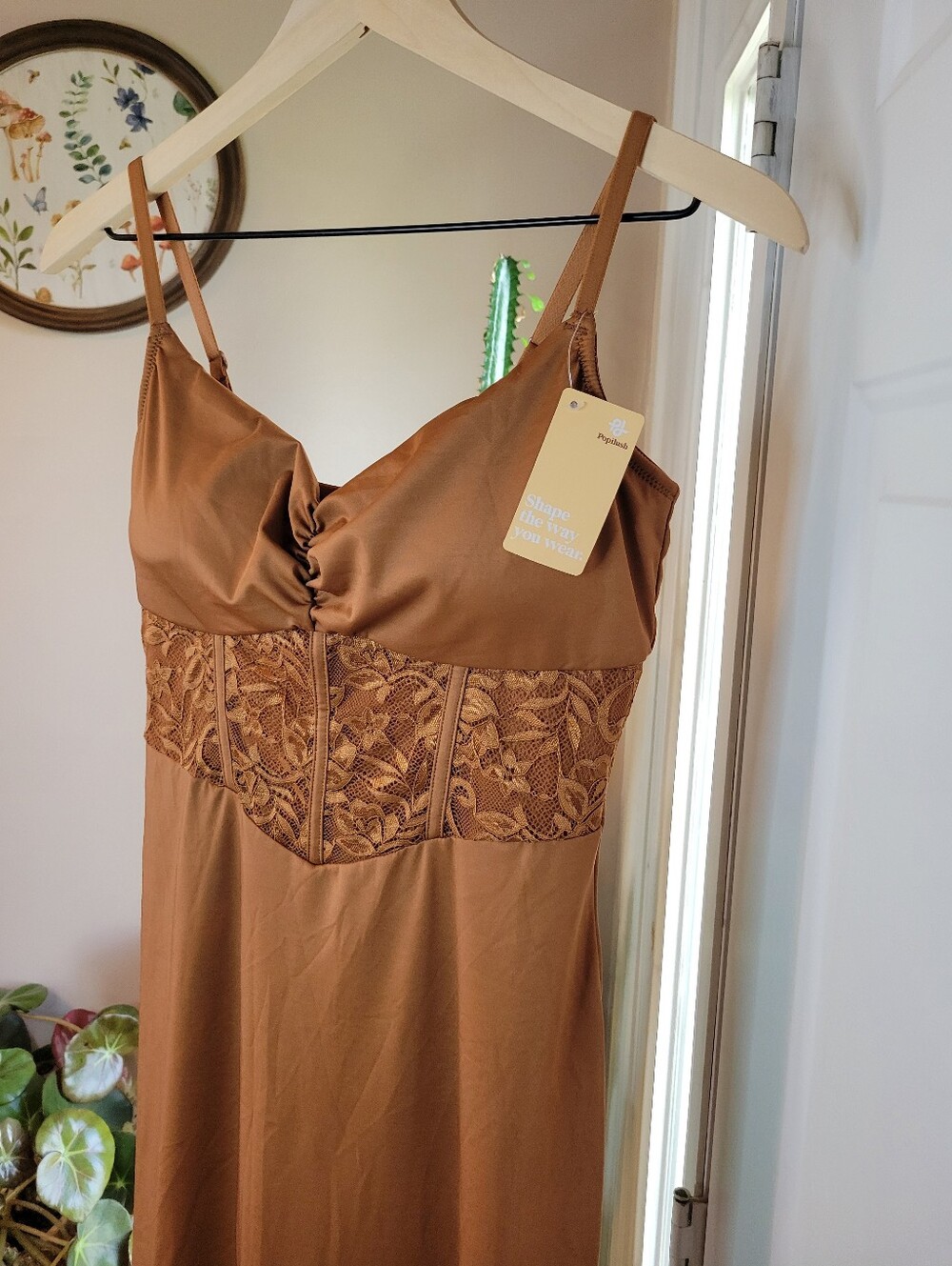 NEW Popilush Corset Cocktail Brown Long Lace Shaper Dress, Size Womens Large - Picture 3 of 8